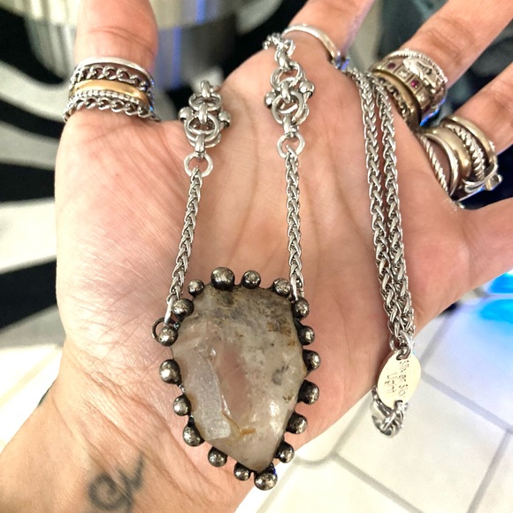 Smokey herkimer diamond crystal quartz stainless steel maille handmade necklace - Picture 7 of 11